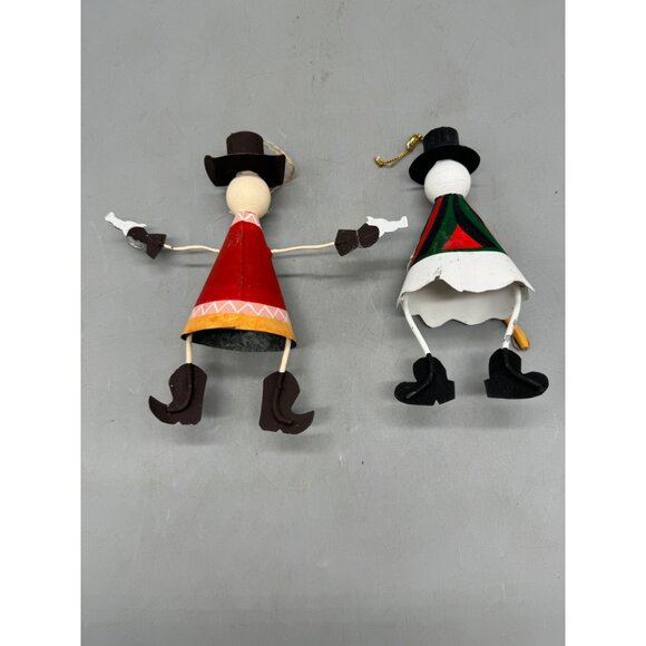 Cowboy & Snowman Metal Christmas Ornaments Hand-Painted Rustic Holiday Set Of 2 - Picture 6 of 9